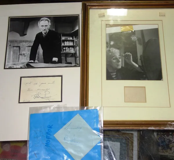 Photographs and signatures, a photograph with autograph of Peter Cushing, Charlie Chaplin and an autograph of Peter Sellers. All potential purchasers