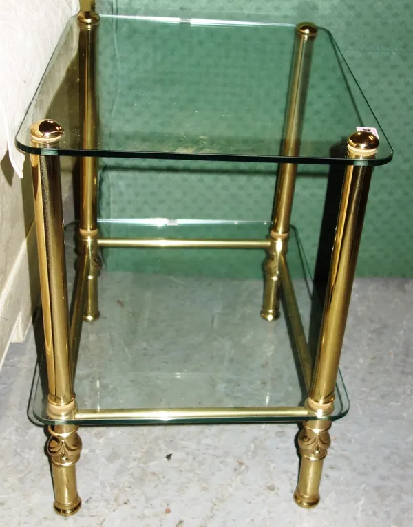 A pair of 20th century two tier brass and glass side tables, together with a pair of small square painted side tables. (4)   J2