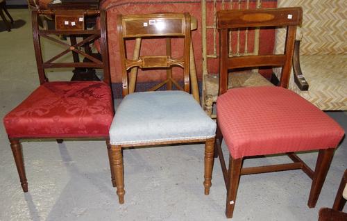 A group of three various 18th century and later mahogany dining chairs. (3)  GAL