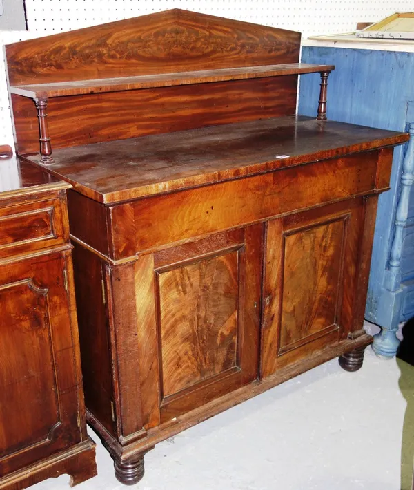 A mid Victorian mahogany chiffonier with one long drawer over cupboard, 108cm wide.    G1
