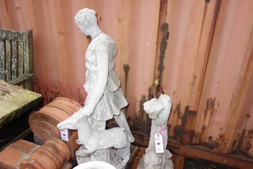 A stone figure of a woman and deer, together with a stone lamp of a serpent and three garden pots. (5)  OUT