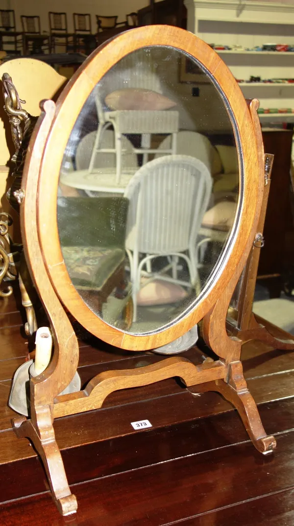 A 20th century gilt framed triptych dressing table mirror, a mahogany mirror and another.  H4