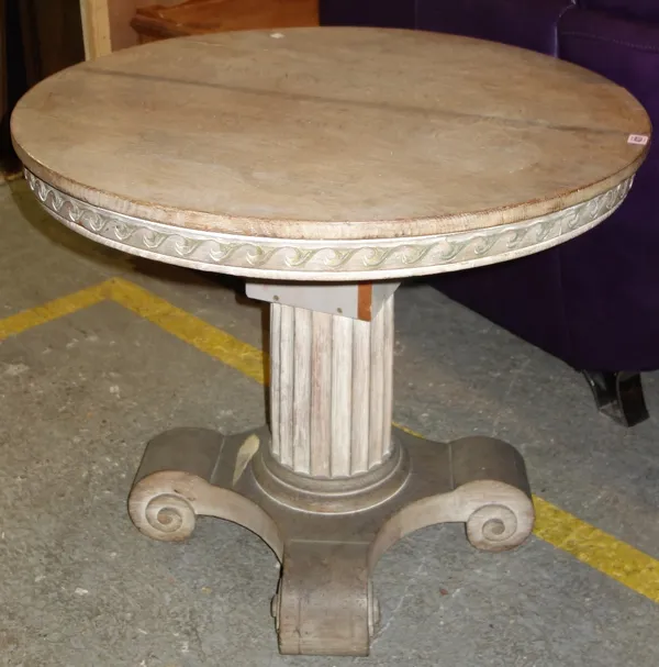 A limed oak pedestal table (later midsection). EXTRAProvenance; The Estate of Fleur Cowles