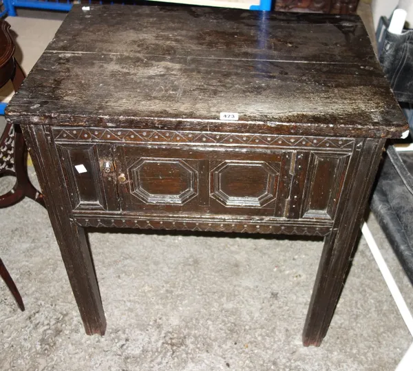 A 17th century Spanish style small carved oak side table, 71cm wide.  K4Provenance; The Estate of Fleur Cowles