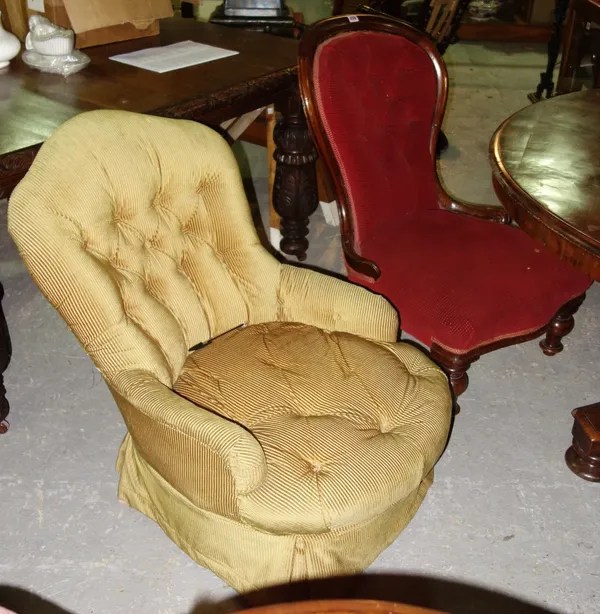 A Victorian mahogany spoon back nursing chair, and another (2).  G7
