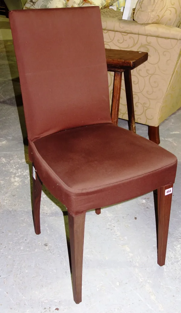 A set of eight brown upholstered faux rosewood dining chairs and three similar. (11)  D2/H4