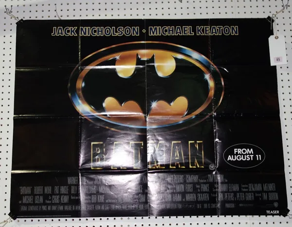 Film Poster; 'Batman', directed by Tim Burton, folded.
