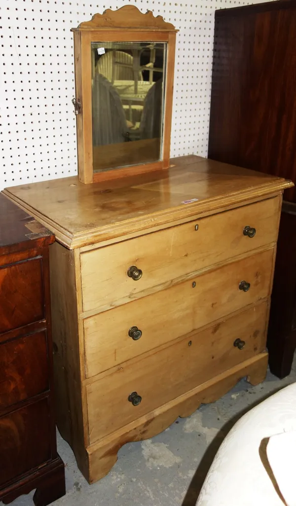 A 19th century pine chest of three drawers, 84cm wide.  J1
