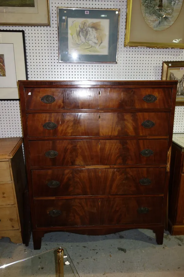 An early 19th century large mahogany chest of five long drawers, 109cm wide.  J1