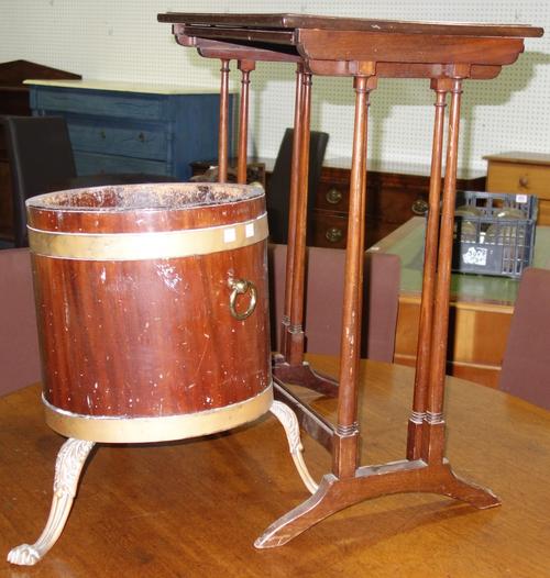 A late 19th century Dutch mahogany coal box (lacking handle), and a part nest of two mahogany occasional tables (3).   D2