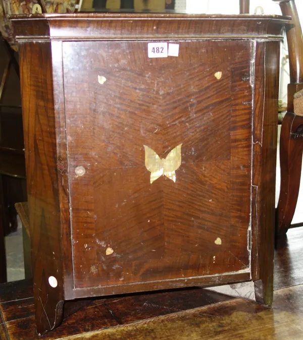 A Liberty & Co. walnut mother of pearl inlaid corner cabinet, early 20th century, 48cm wide.   C6