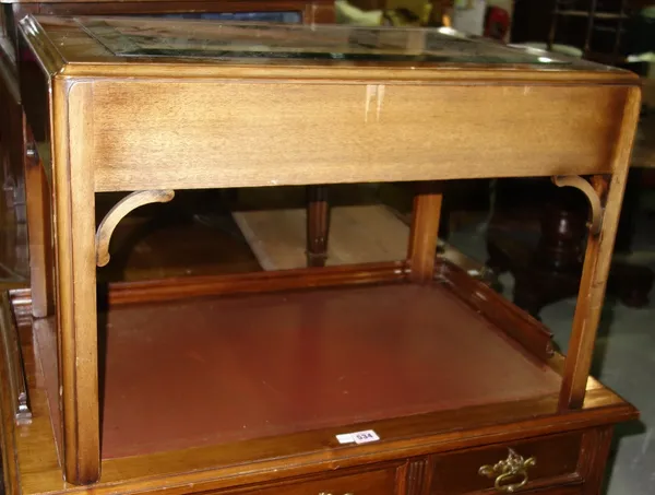 A 20th century mahogany and glazed top coffee table, 70cm wide. GAL