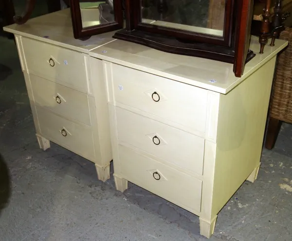 A pair of 20th century yellow painted bedside cabinets. (2)  GAL