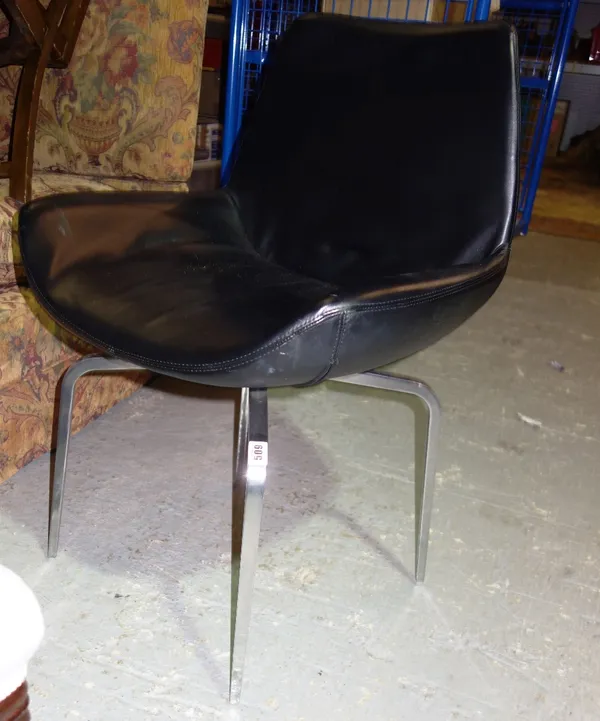 A 20th century Atelier black leather and polished steel desk chair.  GAL