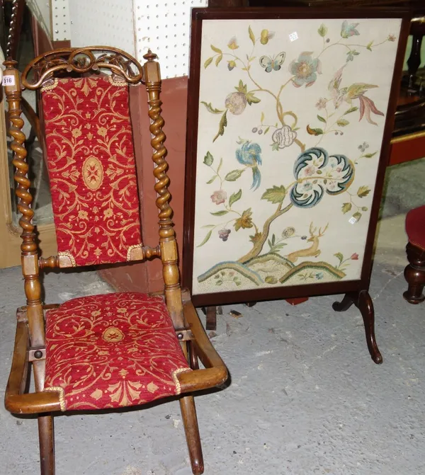 A folding walnut chair and a fire screen. (2) G6