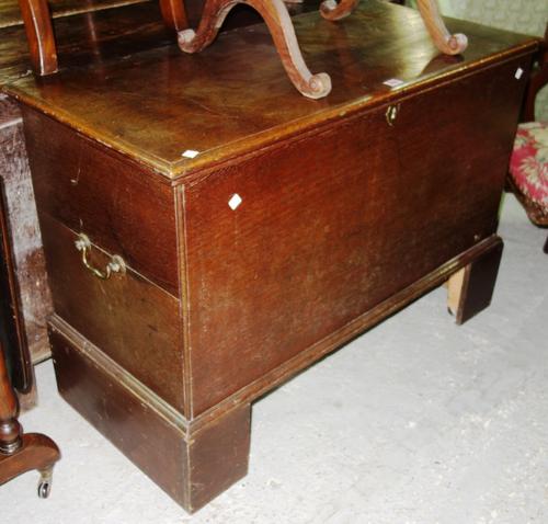 An 18th century oak blanket box, on later high bracket feet, 101cm wide.  C6