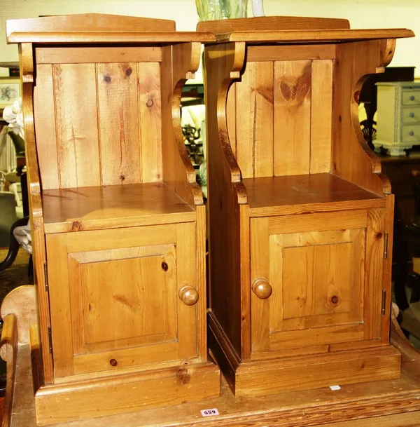 A pair of pine bedside cupboards and a bentwood rocking chair. (3)  H5/I8