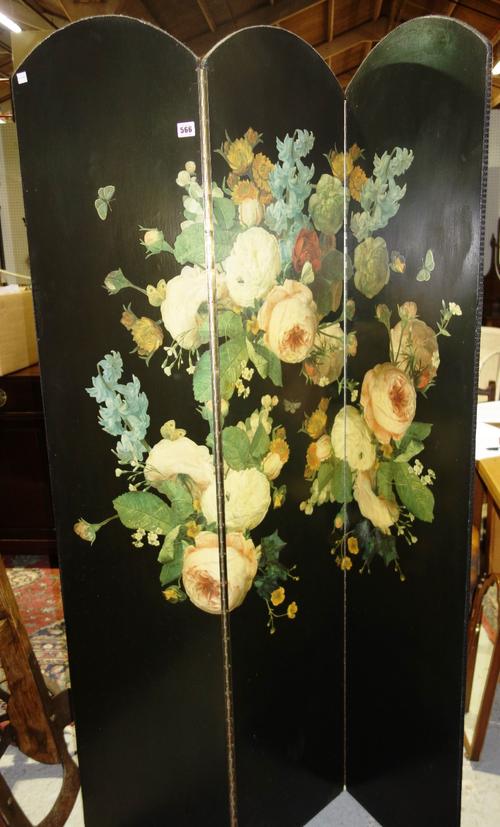 An early 20th century decoupage three fold screen.   J6