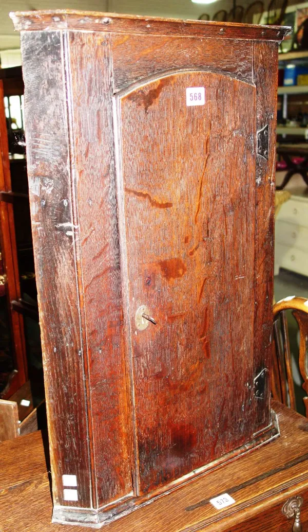 A 19th century mahogany towel rail, an oak corner cabinet, a book trough and a small set folding steps. (4)  I5