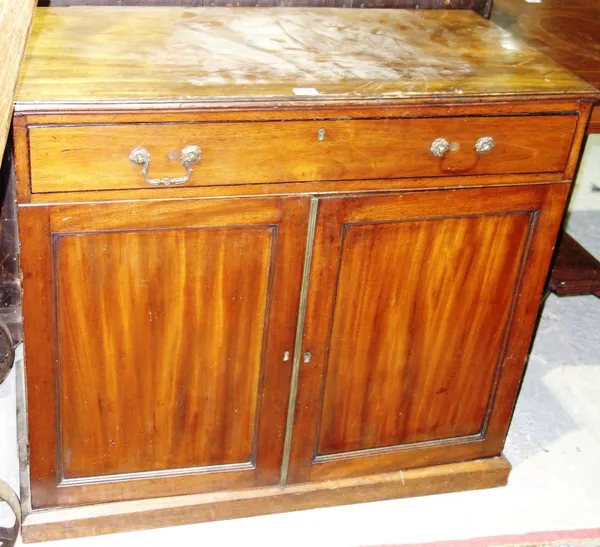A 19th century mahogany side cabinet with pair of drawers over pair of cupboards, on a plinth base.  I5