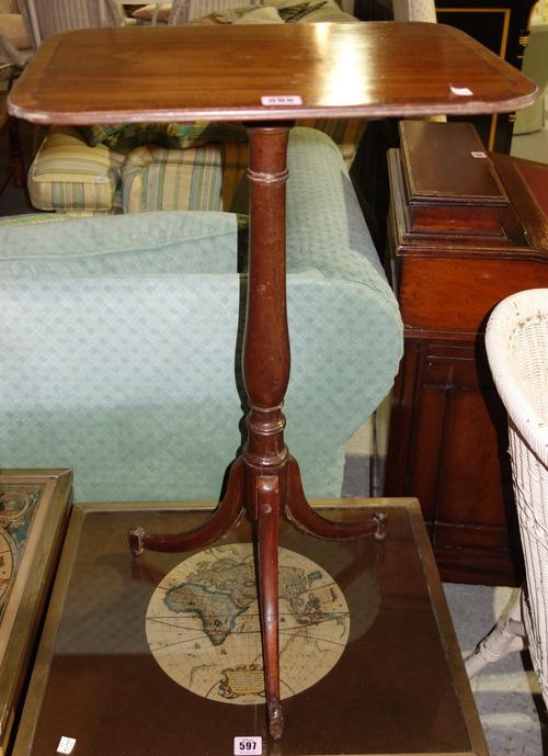 A 19th century mahogany rectangular tilt top tripod table, 45cm wide.   L3