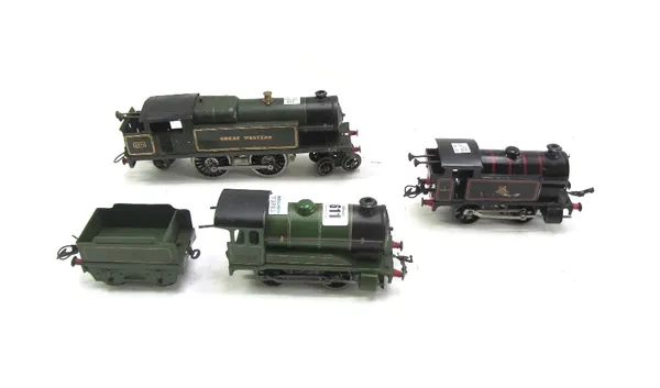 A Hornby Type 501 clockwork locomotive and tender, LNER 1842, a Hornby Type 40 locomotive, and a Hornby series no.2 4-4-2 tank locomotive, no.2221, Gr