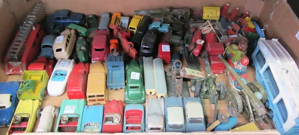 A quantity of playworn Dinky die-cast vehicles, pre and post war, including; Vanguard, 254 Austin taxi, 470 Austin van, 300 SL roadster, 23J HVM, fire
