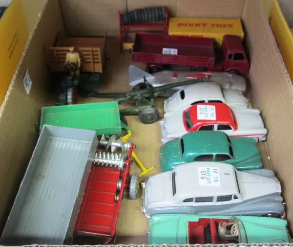 A quantity of Dinky die-cast vehicles, pre and post war, including; 150 Rolls Royce silver Wraith, Morris Oxford, 176 Austin A105, 30W Hindle Smart He
