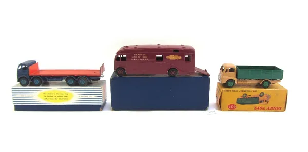 Three Dinky die-cast vehicles, comprising; 903 Foden flat truck, 431 Guy Warrior four ton lorry, and 581 horse box, all boxed (3).