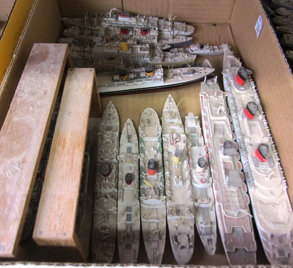 A quantity of miniature painted lead model ships, 20th century, including; Mercator M907, Britannic M495, Carmania, Winchester Castle and others, the