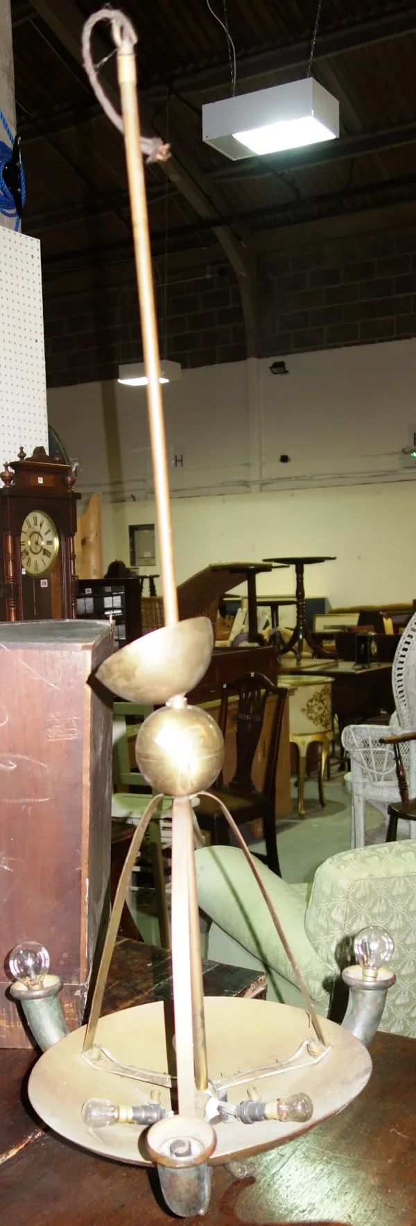 An Empire style three branch light fitting and a lantern. (2)  B7