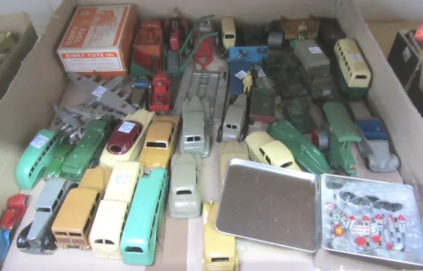 A quantity of Dinky die-cast vehicles, mainly post-war, including; Ford Sedan, Oldsmobile, Rover 75, thirteen traffic signs, Studebaker, three aeropla