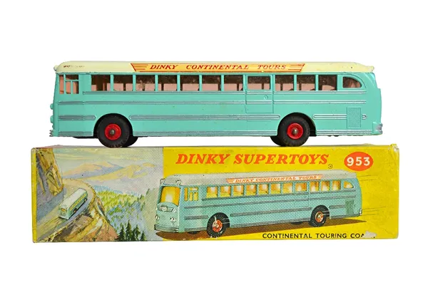 A Dinky 953 Continental touring coach, boxed.  Illustrated