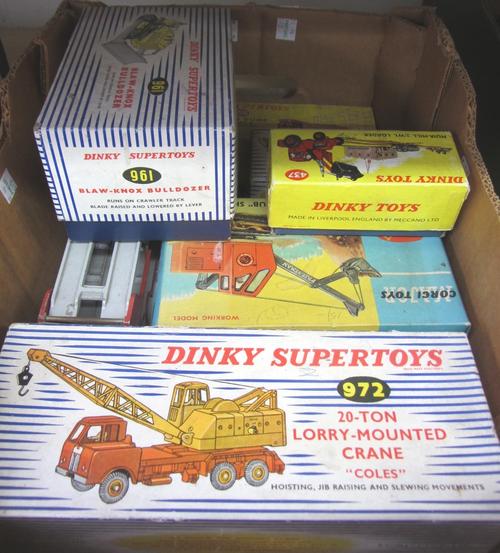 Six Dinky die-cast commercial vehicles, comprising; Muir Hill Loader, 1128 Priestman 'Cub' Shovel, 966 Marrel Multi Bucket Unit, 959 Foden Dump Truck,