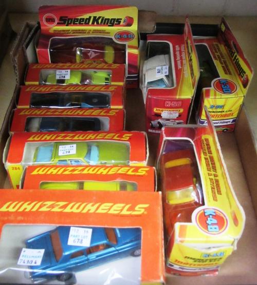 Six Corgi Whizzwheels die-cast vehicles; 280 Rolls Royce Silver Shadow, 281 Rover 2000 TC, 284 Citroen SM, 301 Iso Grifo 7 litre, 387 Chevrolet Corvet