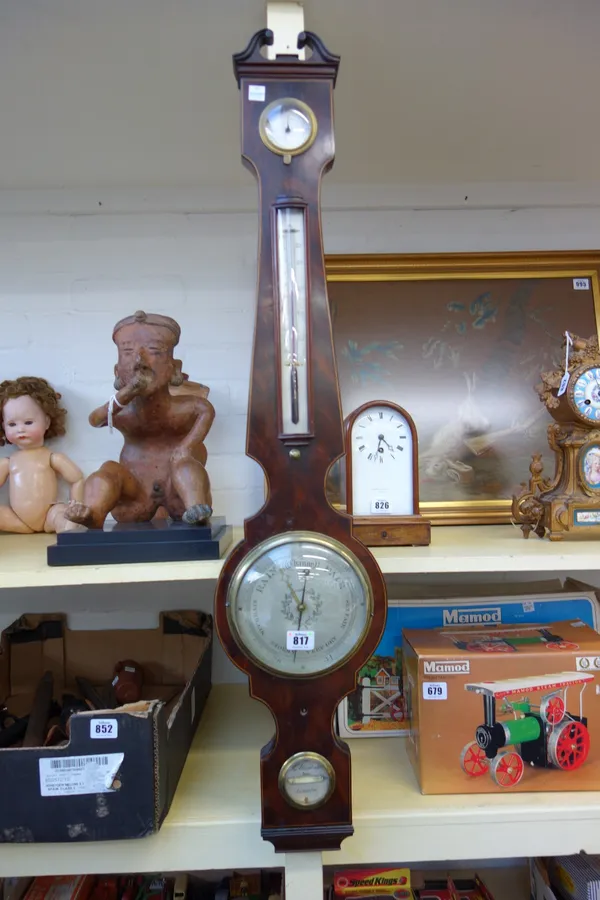 A Regency mahogany cased wheel barometer and thermometer by L. Arnaboldi, London, 97cm high.
