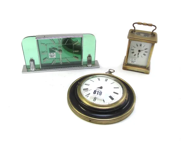 An early 19th century sedan clock with a later Imhoff Swiss movement, 16.5cm diameter, a brass cased carriage clock, and a Smith 'Sectric' clock of Ar