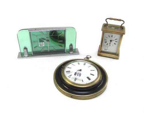 An early 19th century sedan clock with a later Imhoff Swiss movement, 16.5cm diameter, a brass cased carriage clock, and a Smith 'Sectric' clock of Ar