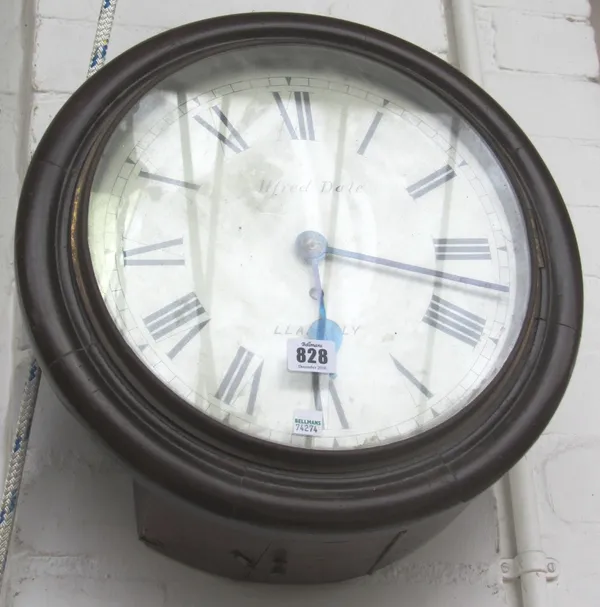 A mahogany cased dial clock, late 19th/early 20th century, with 11.5 inch white painted dial detailed 'Alfred Dale Llanelly', with a single train fuse