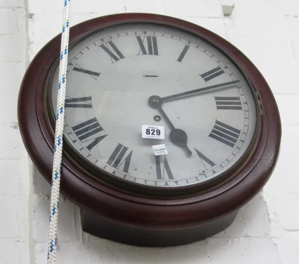 A mahogany cased eleven inch dial clock, 20th century, with single train movement and slow/fast adjustment (key).