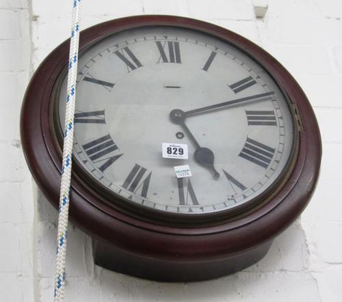 A mahogany cased eleven inch dial clock, 20th century, with single train movement and slow/fast adjustment (key).