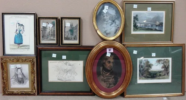 A small group of assorted prints and engravings, subjects including Lord Nelson, portrait and landscape subjects.(qty)  M1