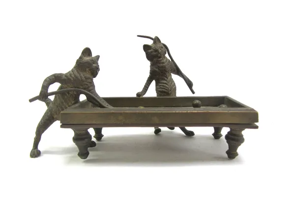 An Austrian bronze feline group, early 20th century, depicting two cats playing billiards, unsigned, 12.5cm wide.