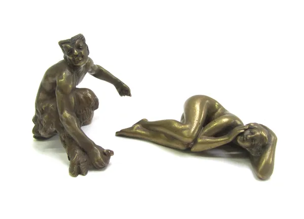 An Austrian bronze small figure depicting a fawn, early 20th century, 6.5cm high, and another Austrian bronze modelled and cast as a female nude, both