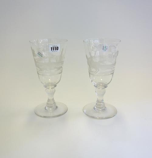 A quantity of glass wares, comprising; four Victorian oval cut glass sweetmeat dishes, two Georgian vases with later lids, two 20th century goblets wi