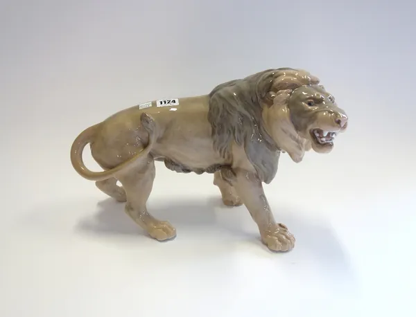 A Bing and Grondahl large model of a roaring lion, no.2052, circa 1950, 23.5cm high.