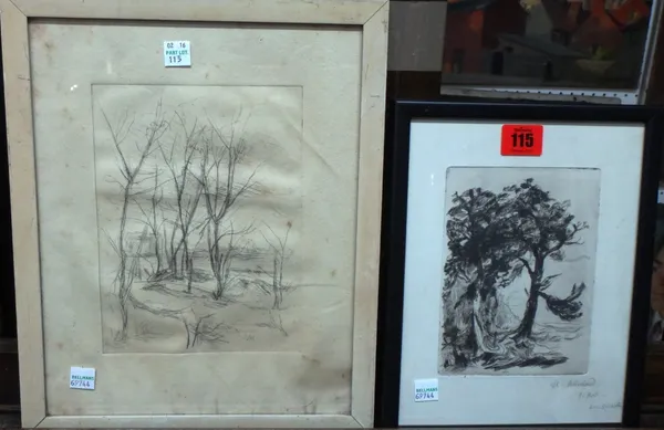 Two etchings of wooded scenes, one signed H. Burchard.(2)