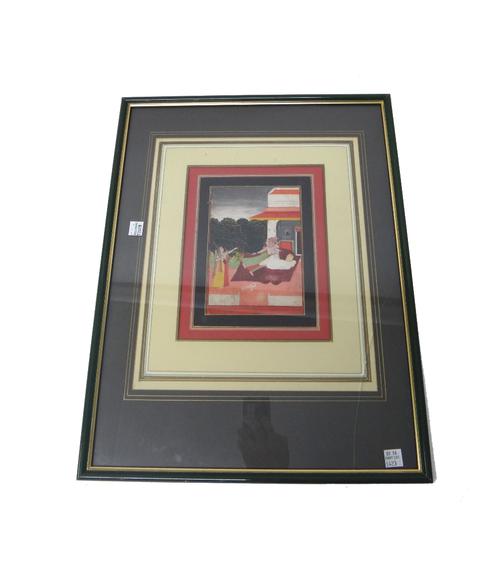 A group of Indian miniature paintings, 19th century, watercolour on paper, comprising; a painting of Krishna and the gopis in a forrest, 11cm. by 20.5