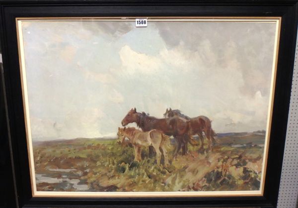 Charles Walter Simpson (1885-1971), Ponies on the heath, gouache, 52cm x 72cm. DDS  Illustrated