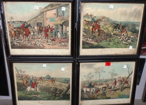After Henry Alken, Hunting scenes, a set of seven aquatints with hand colouring, one unframed.(7)